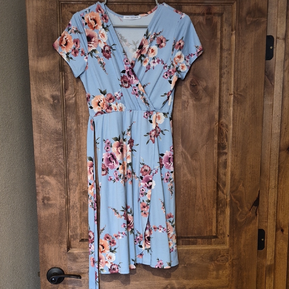 Floral Wrap Dress in Blue